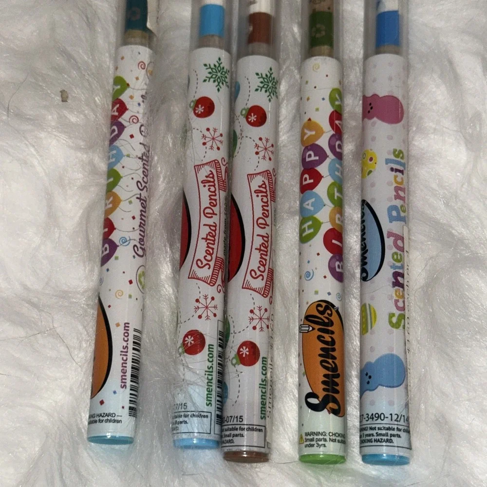 5 Smencils Scented Pencils Birthday Cake Cotton Candy Gingerbread Holiday Cheer